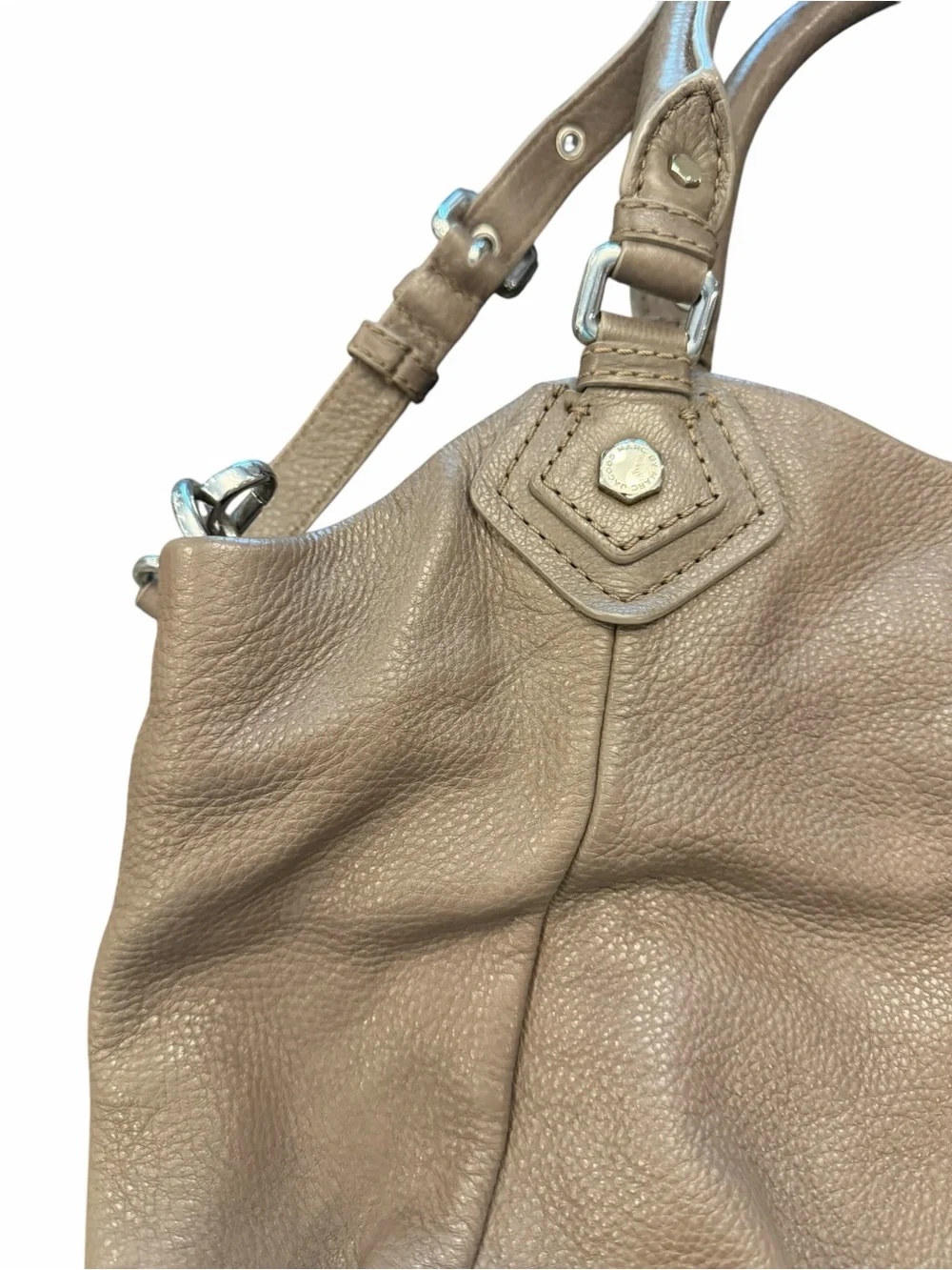 MARC By MARC JACOBS Taupe Classic Q Fran Leather Tote Shoulder Bag Hobo Preppy